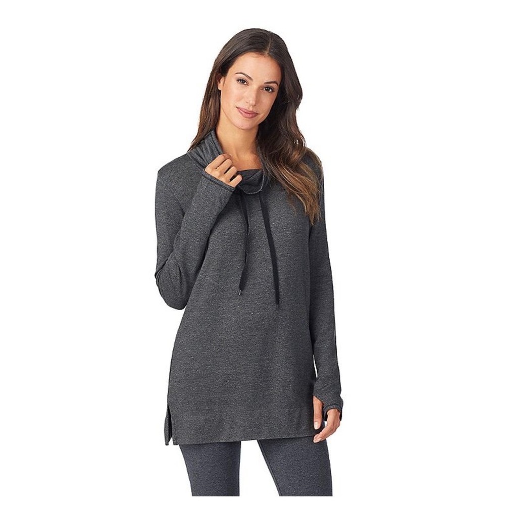 Cuddl Duds Cowl‎ Tunic Women XL Gray UltraCozy Thumbhole Drawstring Top